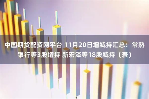 中国期货配资网平台 11月20日增减持汇总：常熟银行等3股增持 新宏泽等18股减持（表）