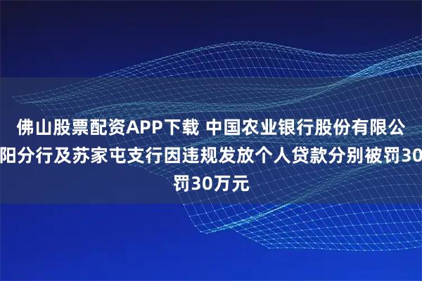 佛山股票配资APP下载 中国农业银行股份有限公司沈阳分行及苏家屯支行因违规发放个人贷款分别被罚30万元